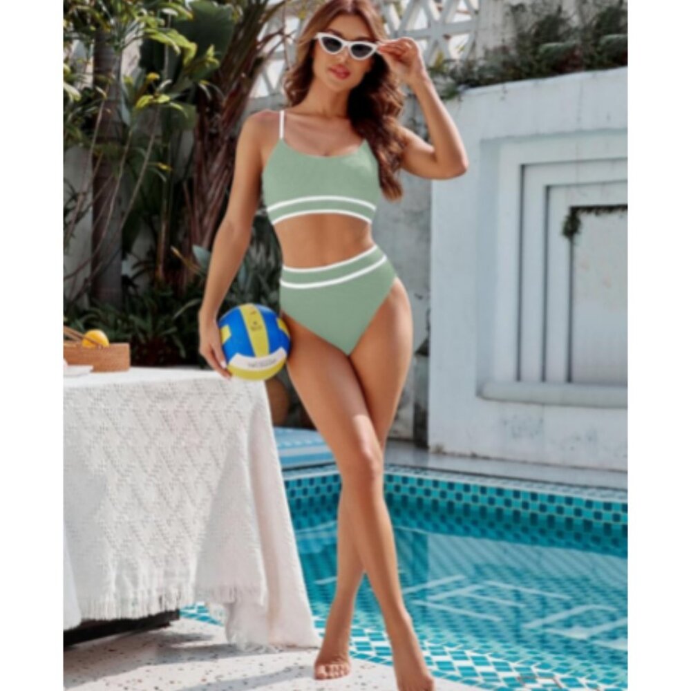 **BMJL** Women's High Waisted Bikini Ribbed Two Piece Swimsuit Small